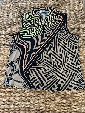 jamie sadock Black Geo-Print Sleeveless Top with Neon Green & Coral Accents